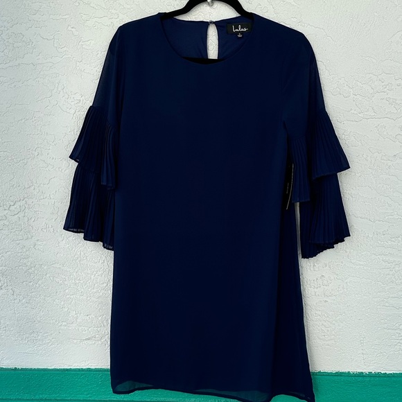 Lulus Cocktail Mini Dress Blue Chic Shift Mini Dress Statement Sleeve Small NWT - Picture 7 of 12